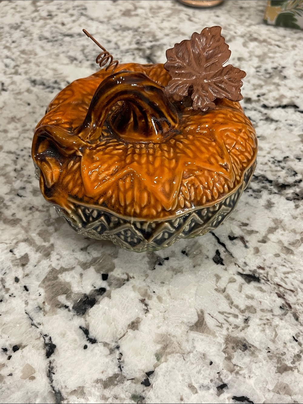 Ceramic Pumpkin Trinket Box - Orange